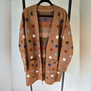 Charlie B Carmel Brown Polka Dot Cardigan Sweater (No Tag) Tan Multicolor M / L